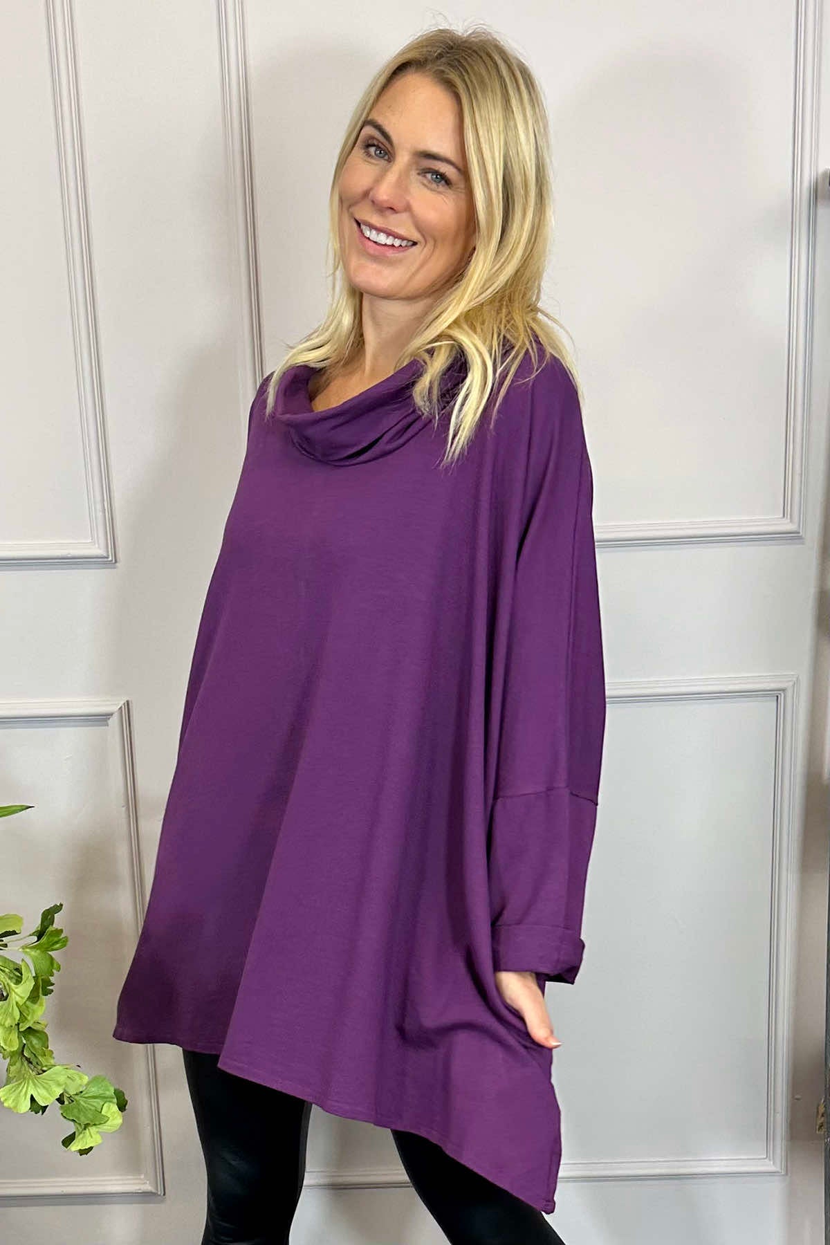 Amie Cowl Neck Cotton Top Purple