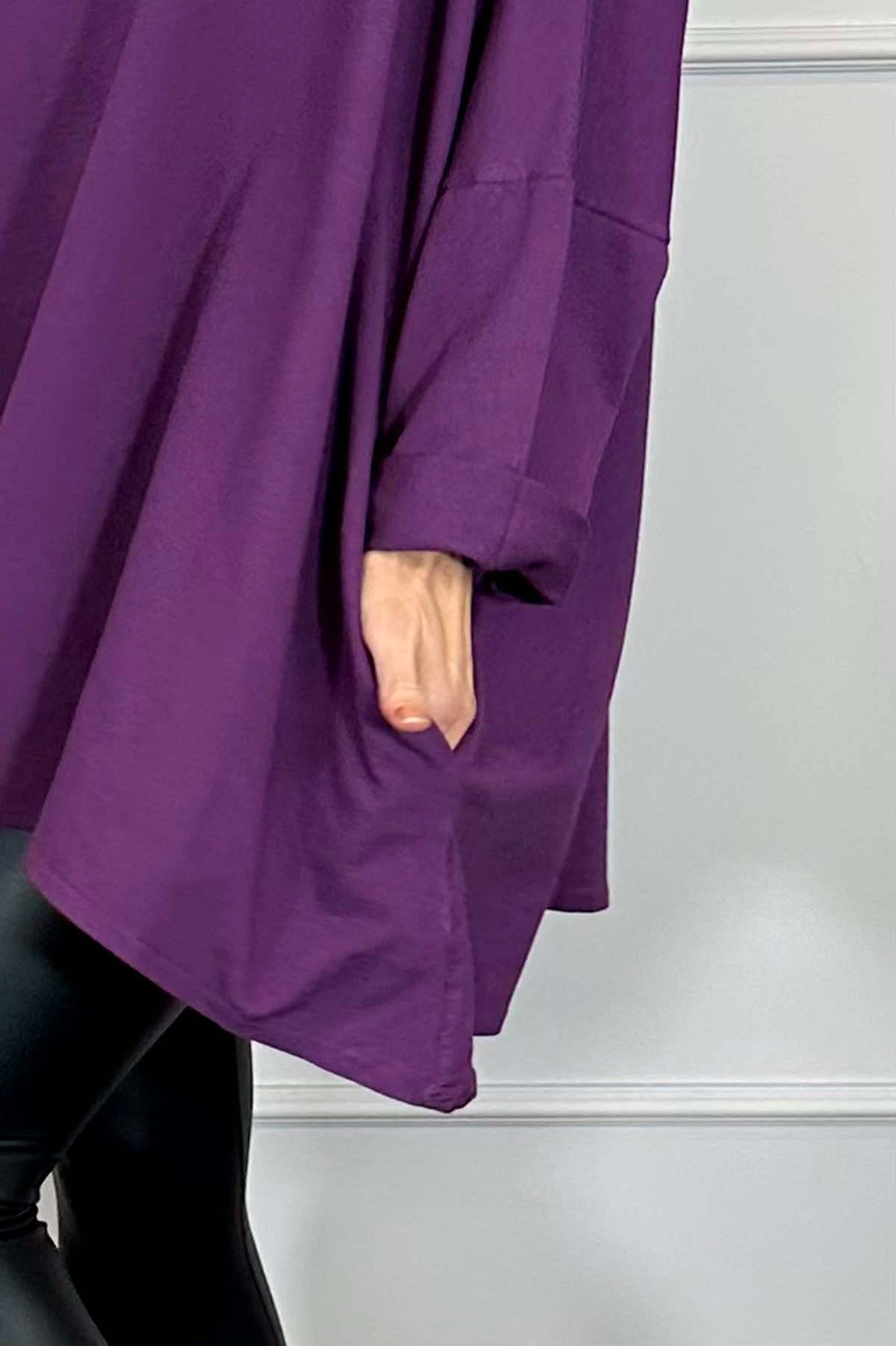 Amie Cowl Neck Cotton Top Purple