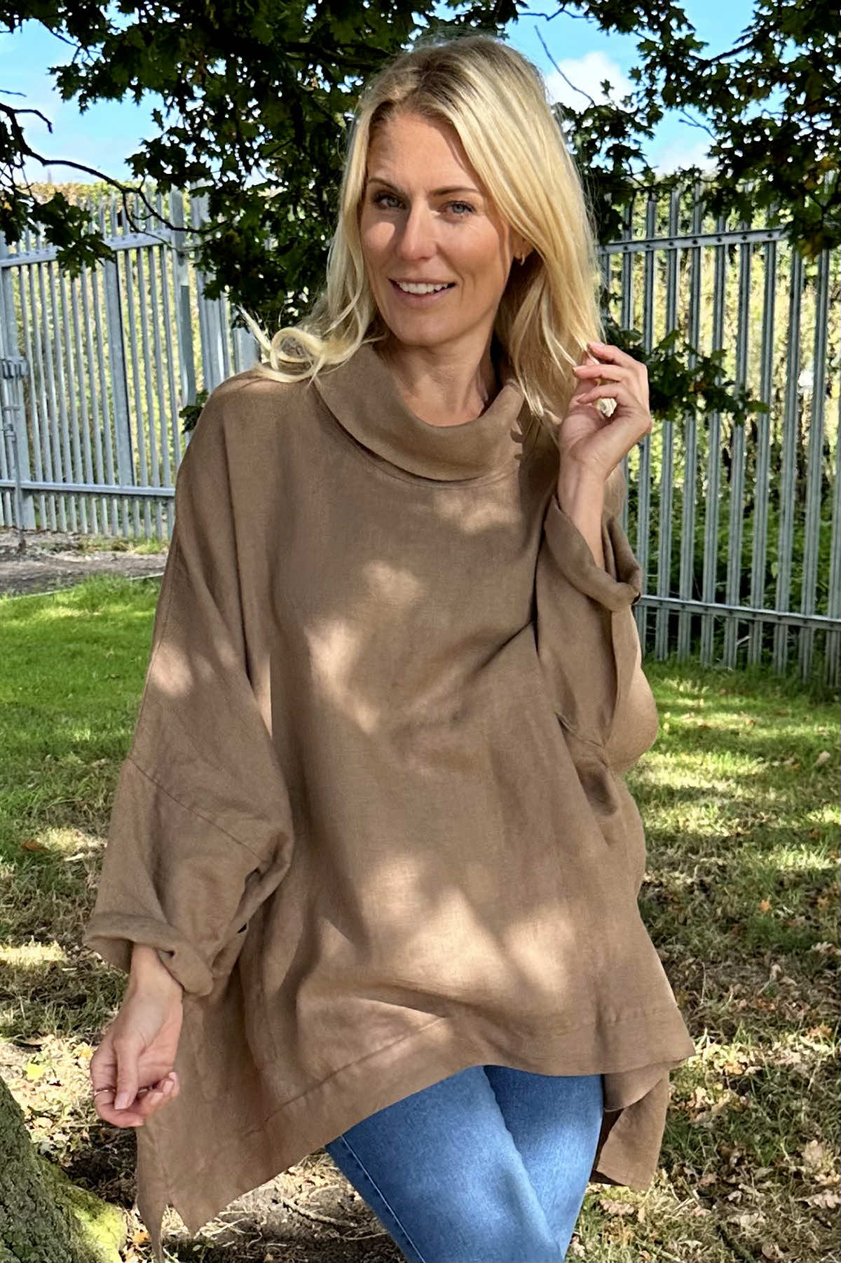 Katia Cowl Neck Linen Top Camel