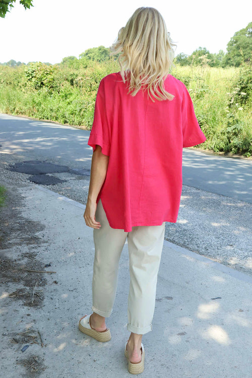 Kristiana Crochet Detail Linen Top Fuchsia - Image 4