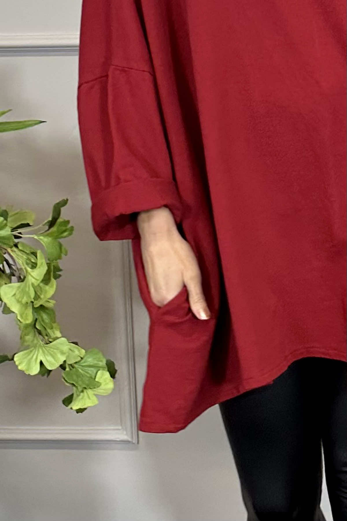 Amie Cowl Neck Cotton Top Wine