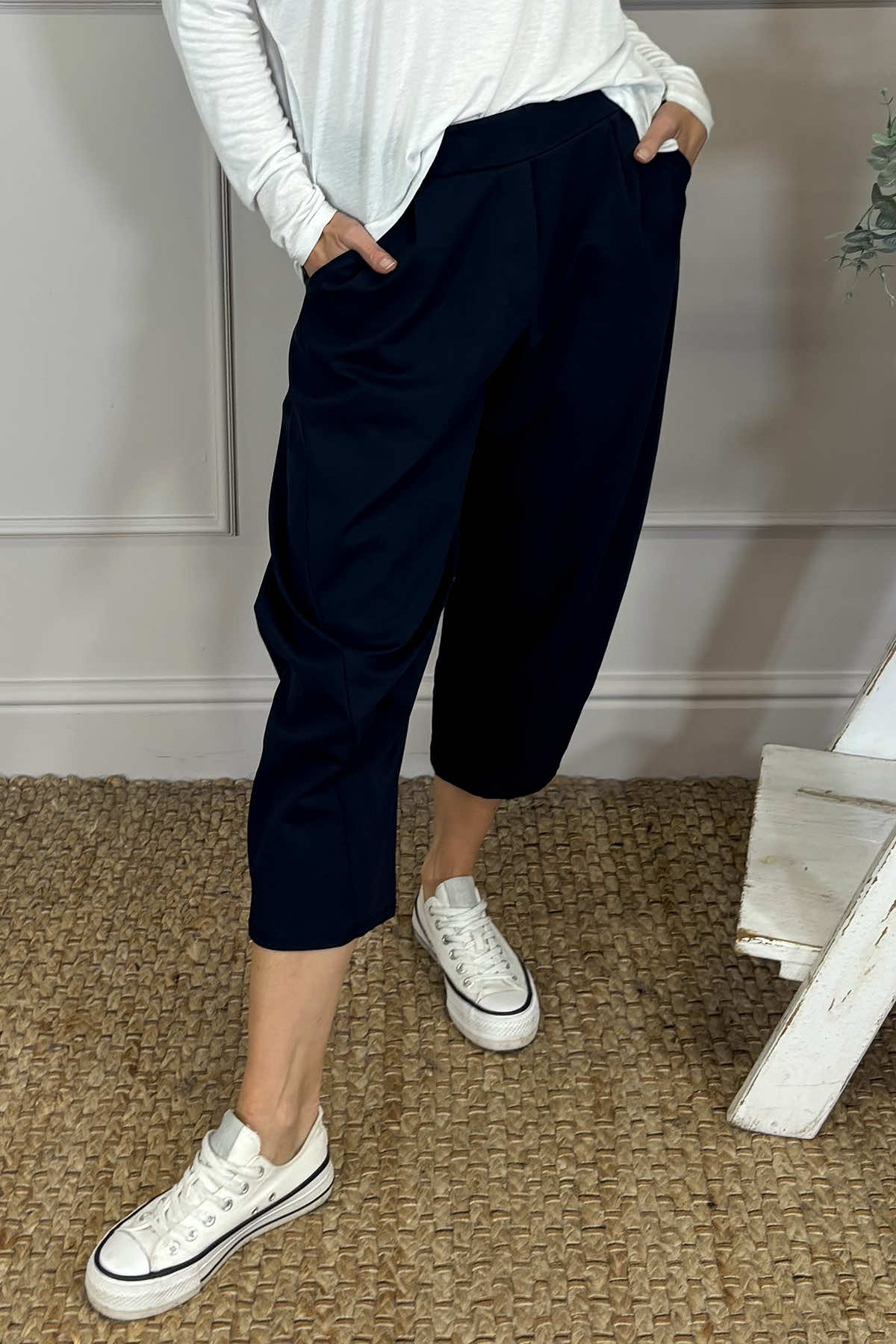 Rosie Two Pocket Cotton Trousers Navy