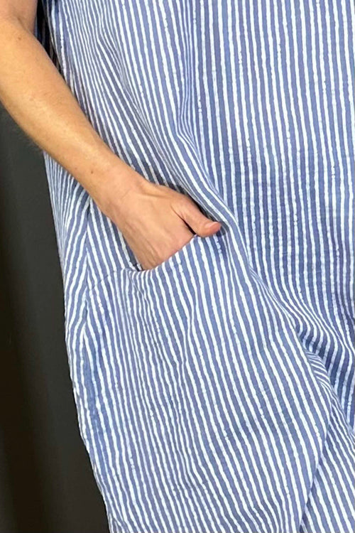 Phoebe Stripe Cotton Dress Blue - Image 3