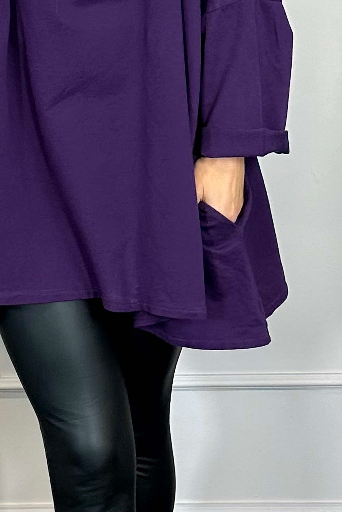 Amie Cowl Neck Cotton Top Dark Purple