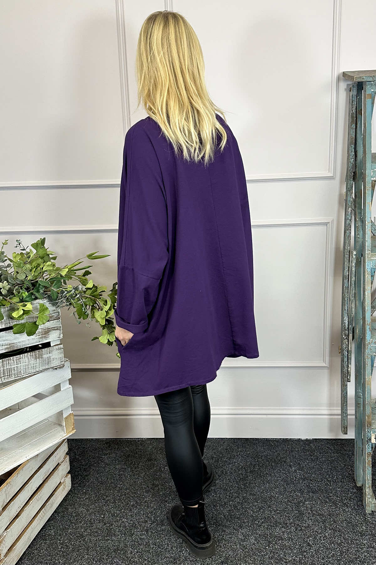 Amie Cowl Neck Cotton Top Dark Purple