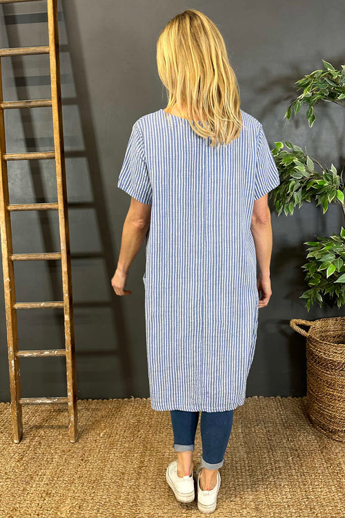 Phoebe Stripe Cotton Dress Blue - Image 4