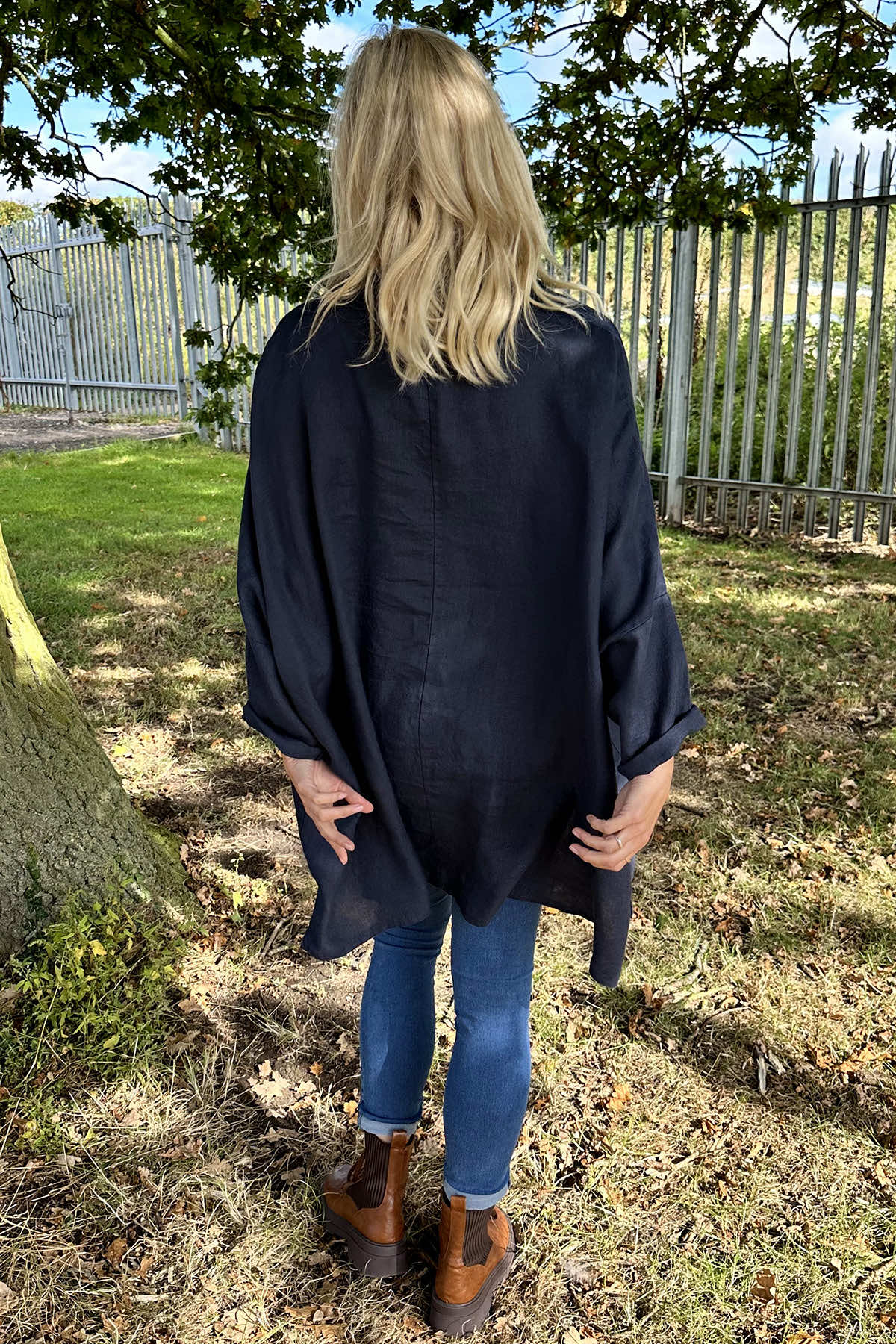 Katia Cowl Neck Linen Top Navy