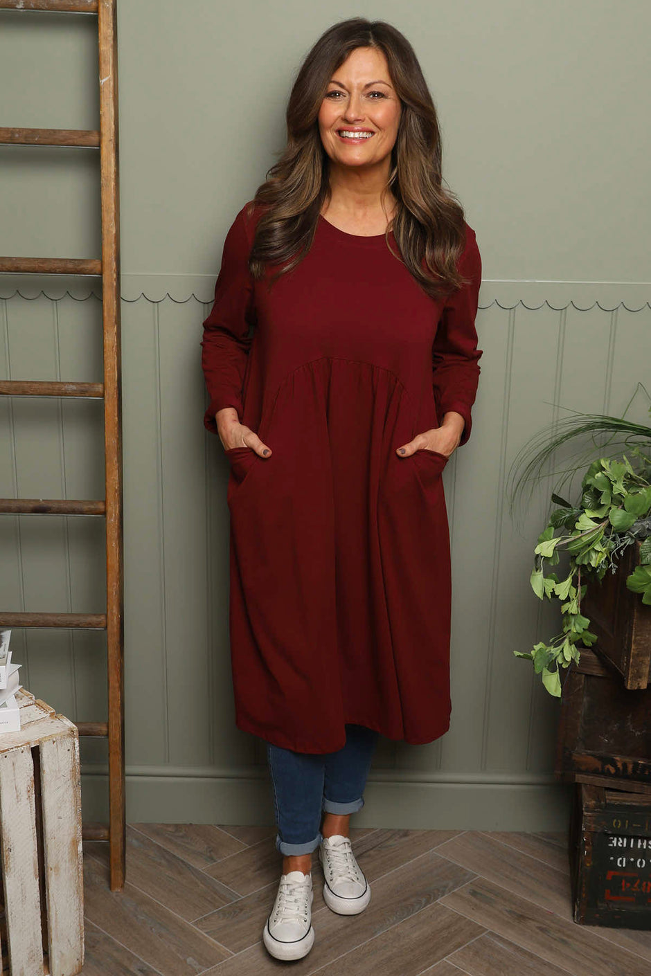 Joanna Cotton Dress Wine