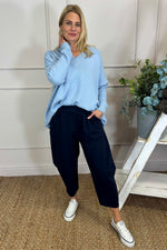 Rosie Two Pocket Cotton Trousers Navy Navy - Rosie Two Pocket Cotton Trousers Navy