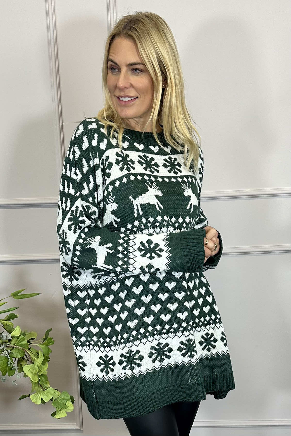 Dasher Festive Knitted Jumper Bottle Green