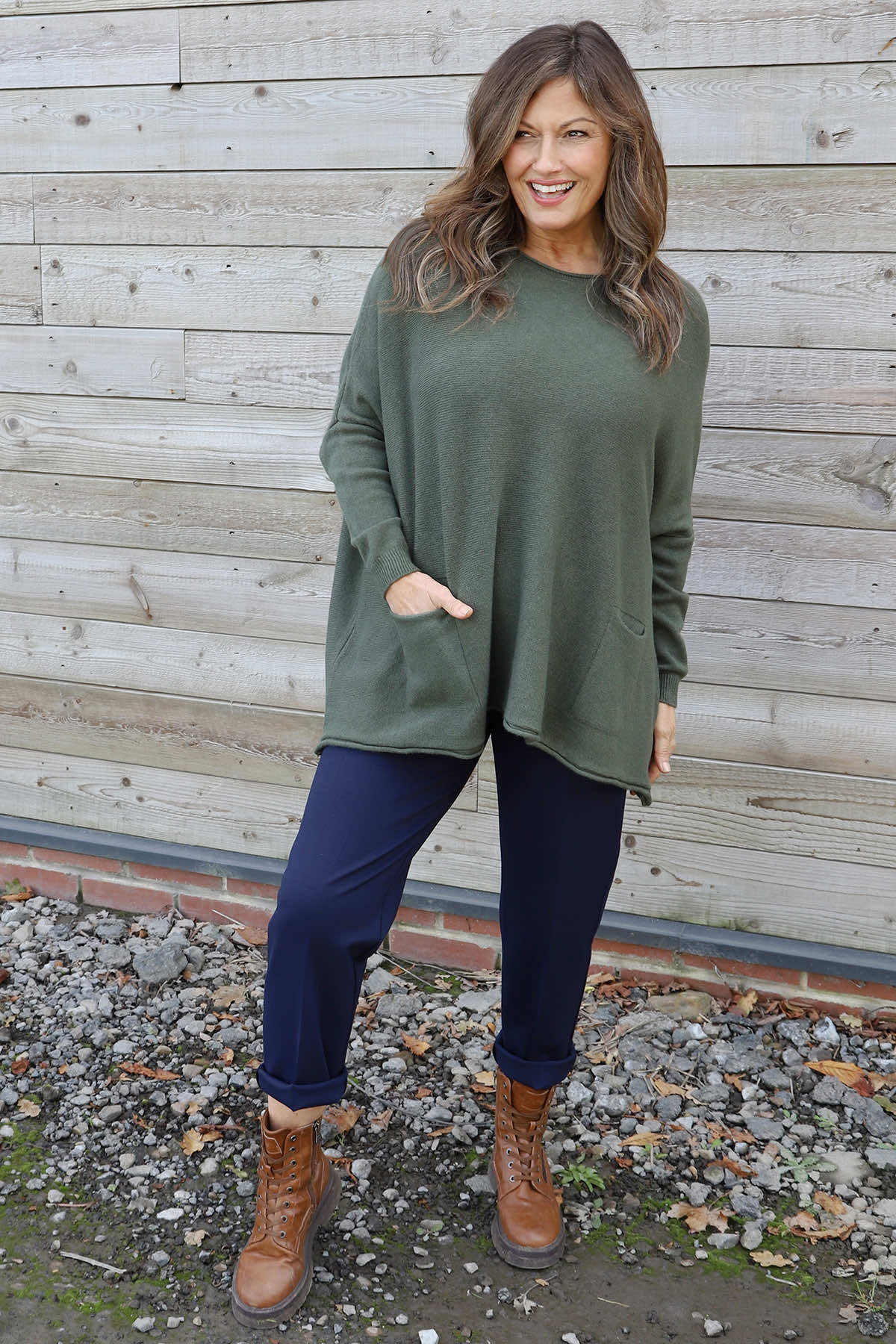 Ferne Pocket Knitted Jumper Khaki