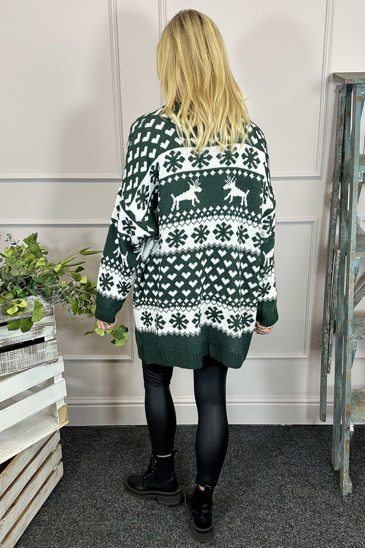 Dasher Festive Knitted Jumper Bottle Green