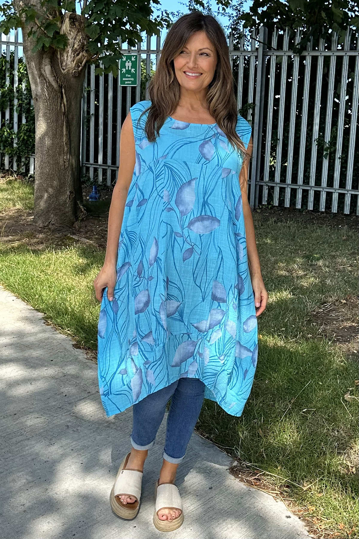 Carrie Sleeveless Print Cotton Dress Kingfisher