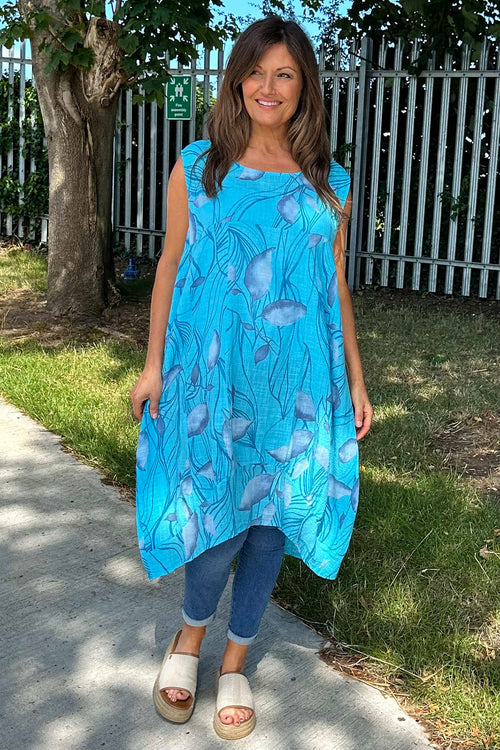 Carrie Sleeveless Print Cotton Dress Kingfisher - Image 1