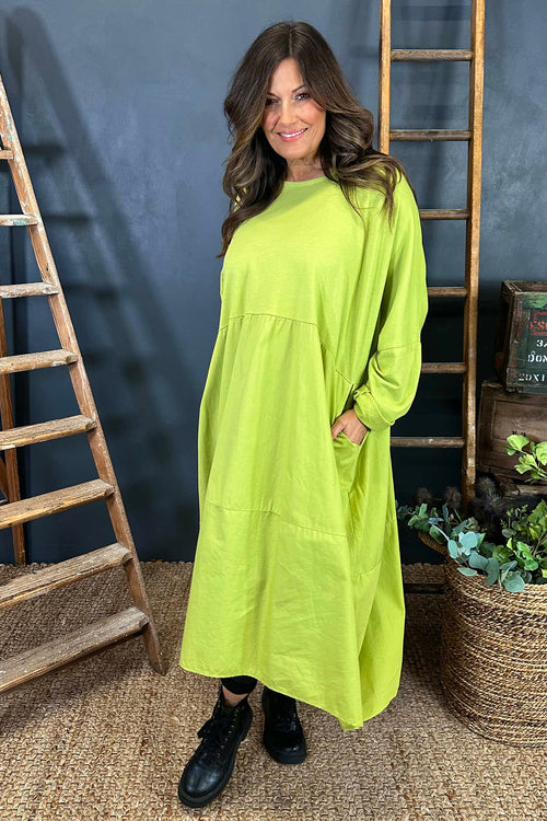 Nyala Cotton Dress Lime - Image 3