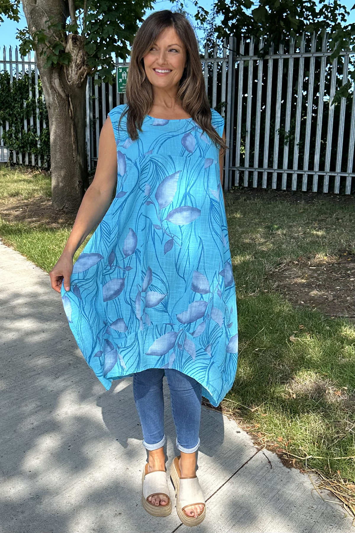 Carrie Sleeveless Print Cotton Dress Kingfisher