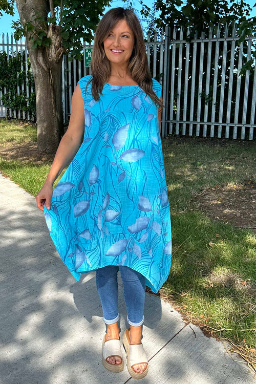 Carrie Sleeveless Print Cotton Dress Kingfisher - Image 2