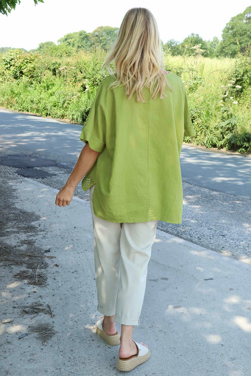Kristiana Crochet Detail Linen Top Olive - Image 4