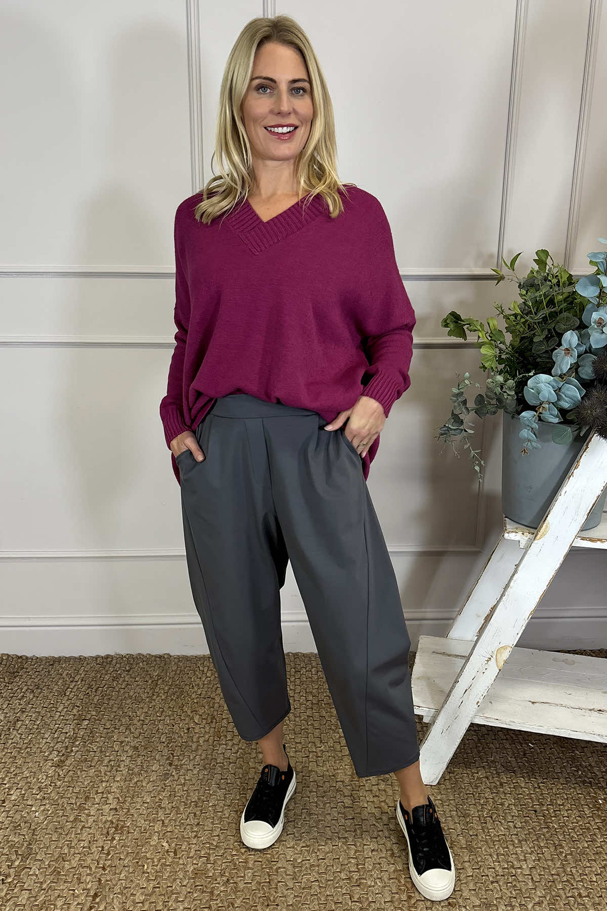 Rosie Two Pocket Cotton Trousers Charcoal