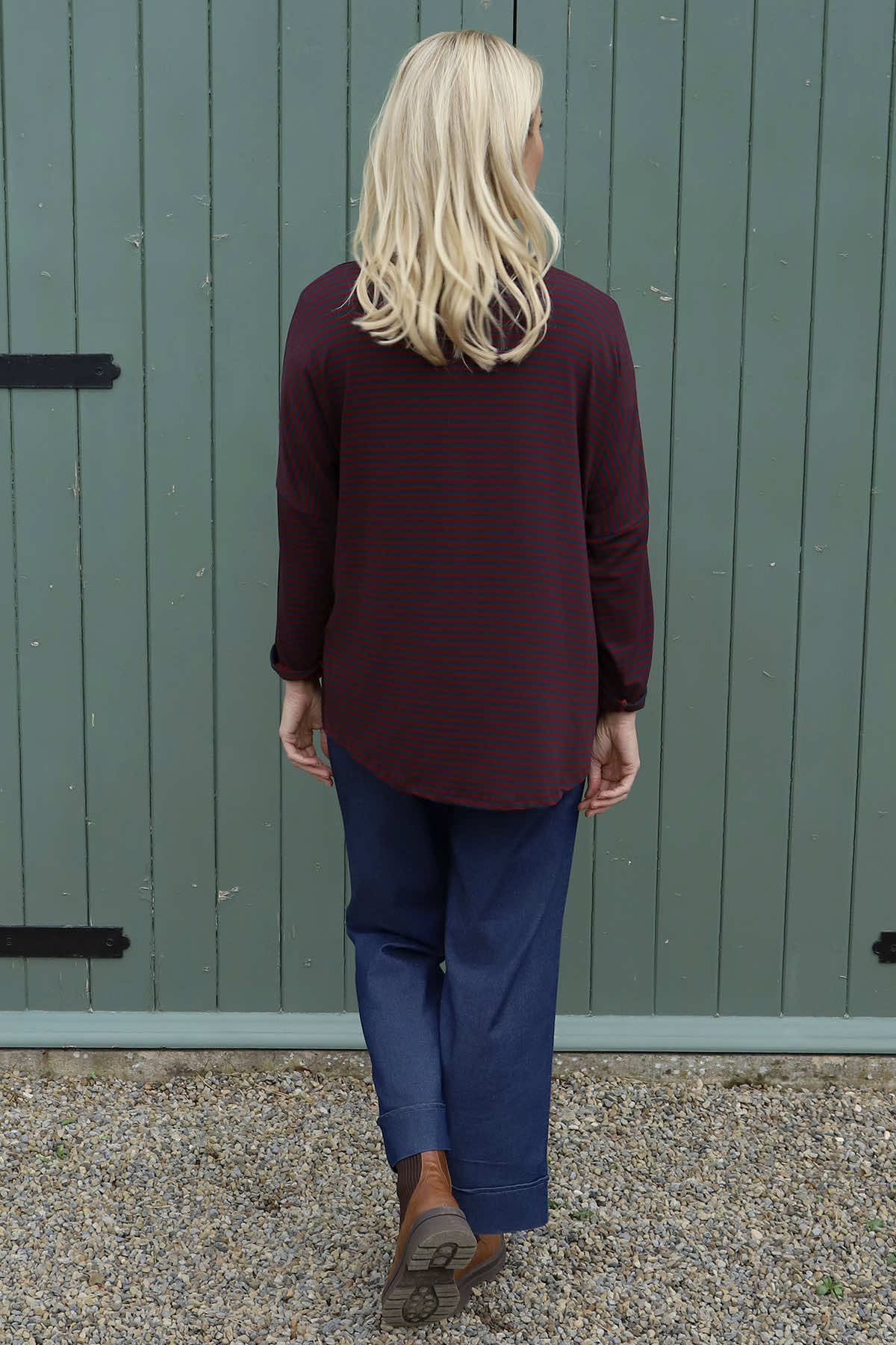 Frances Stripe Sweat Top Charcoal