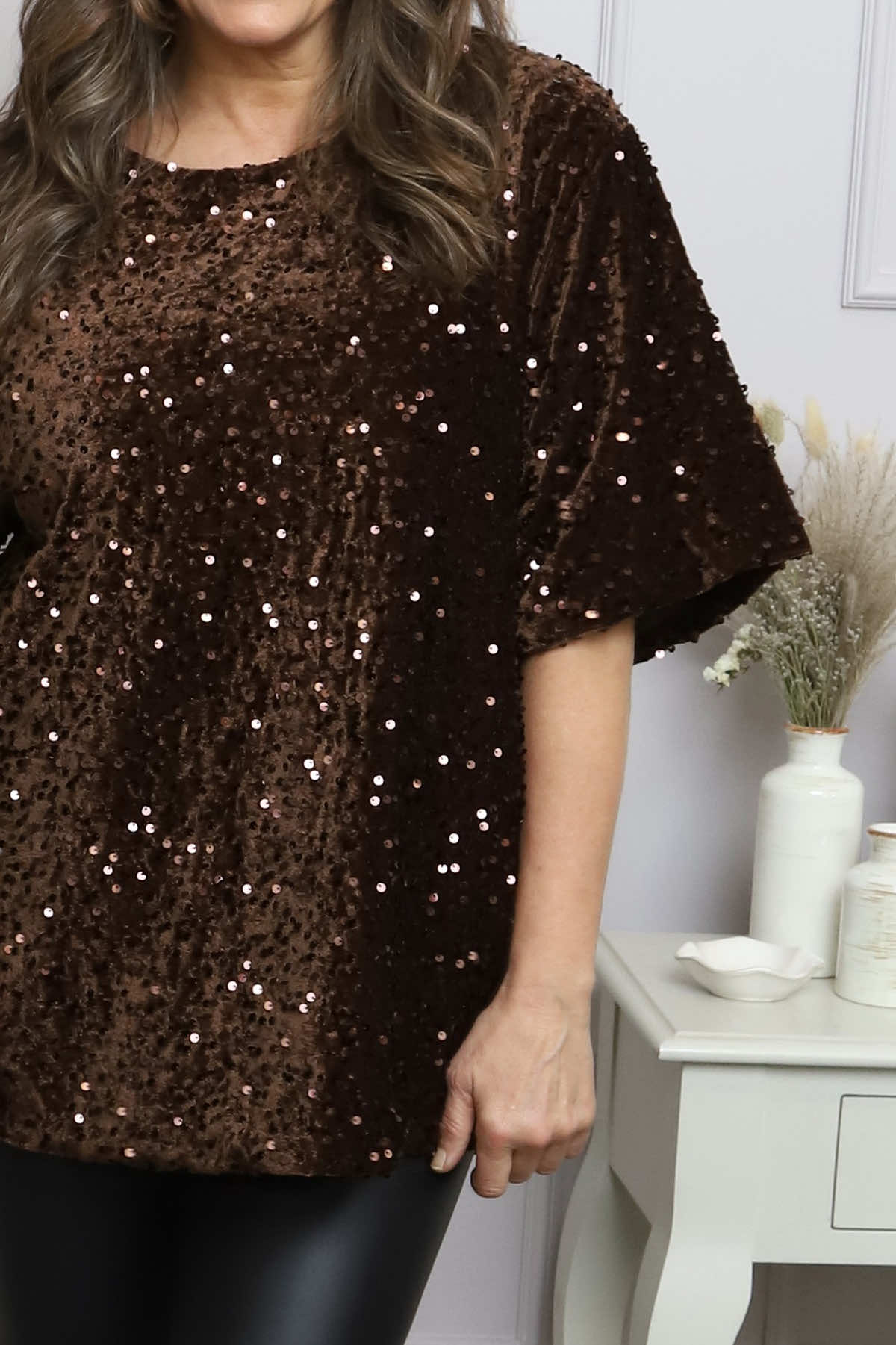 Kaylina Sequin Top Cocoa