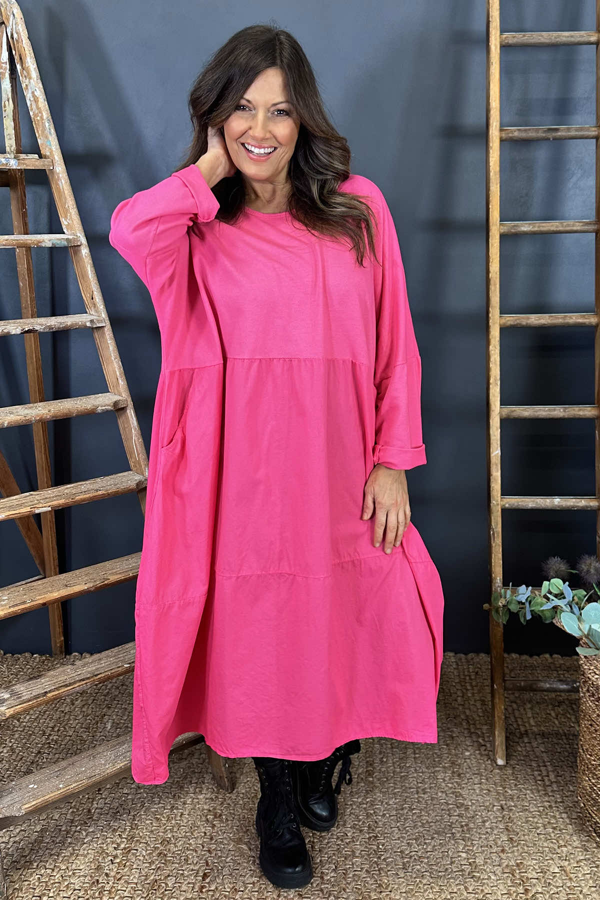 Nyala Cotton Dress Fuchsia