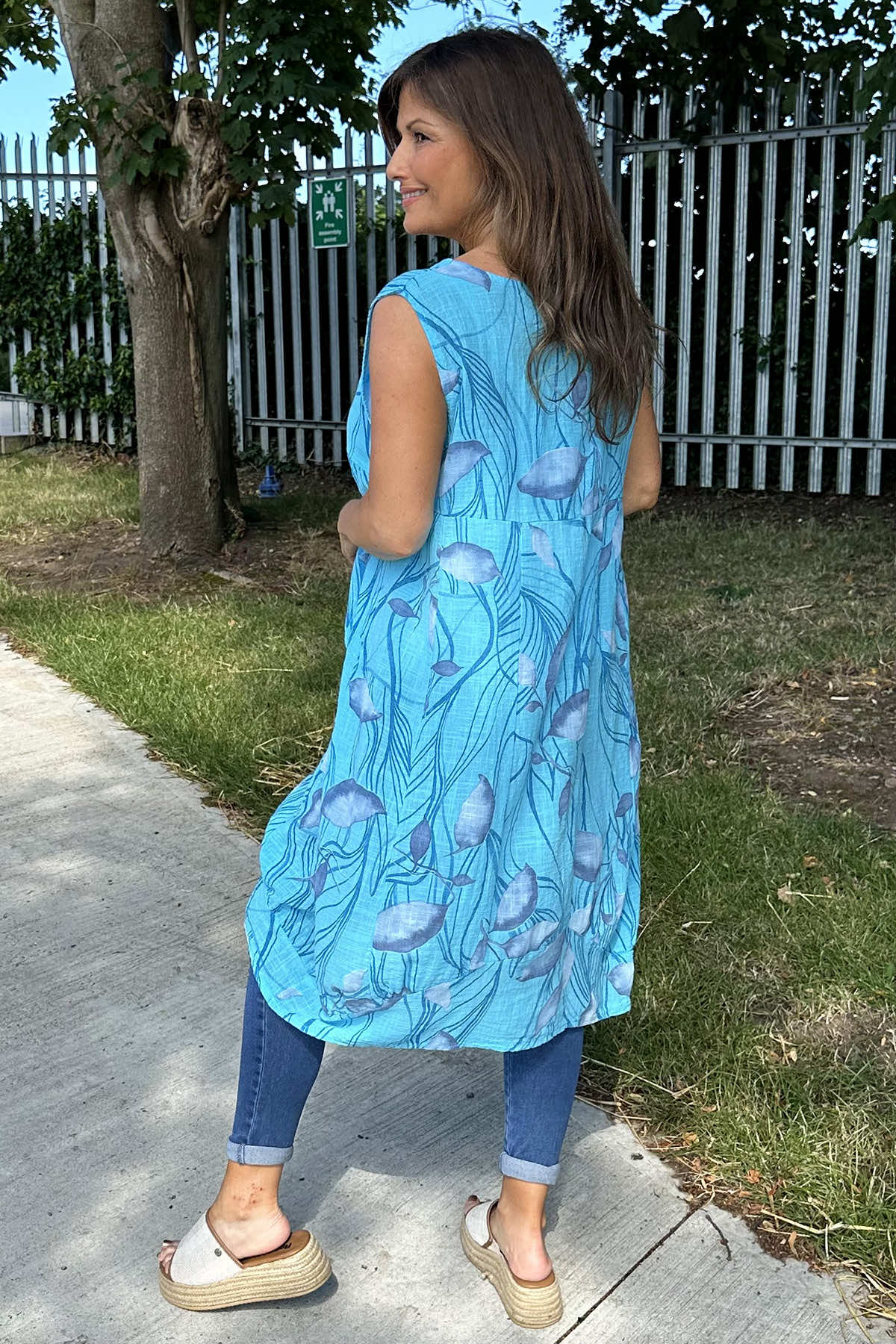 Carrie Sleeveless Print Cotton Dress Kingfisher