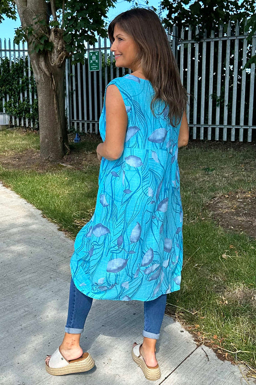 Carrie Sleeveless Print Cotton Dress Kingfisher - Image 4
