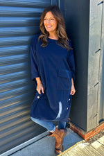 Esther Button Detail Cotton Dress Navy Navy - Esther Button Detail Cotton Dress Navy