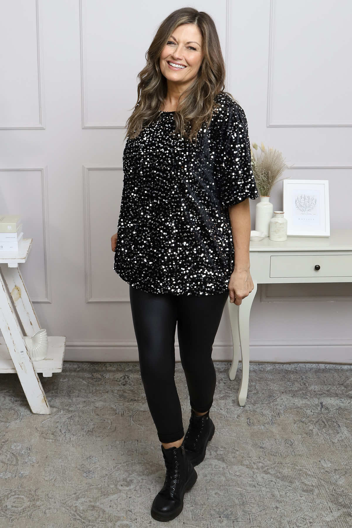 Kaylina Sequin Top Black