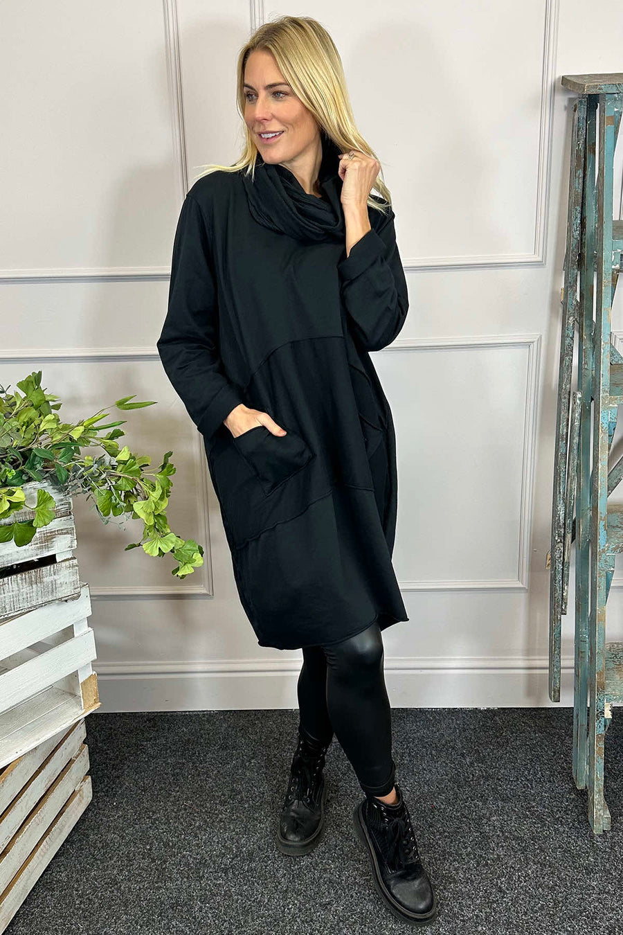 Rizo Snood Cotton Dress Black