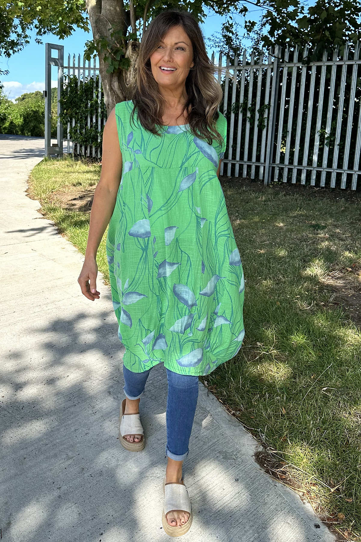 Carrie Sleeveless Print Cotton Dress Green