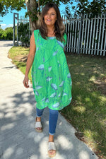 Carrie Sleeveless Print Cotton Dress Green Green - Carrie Sleeveless Print Cotton Dress Green