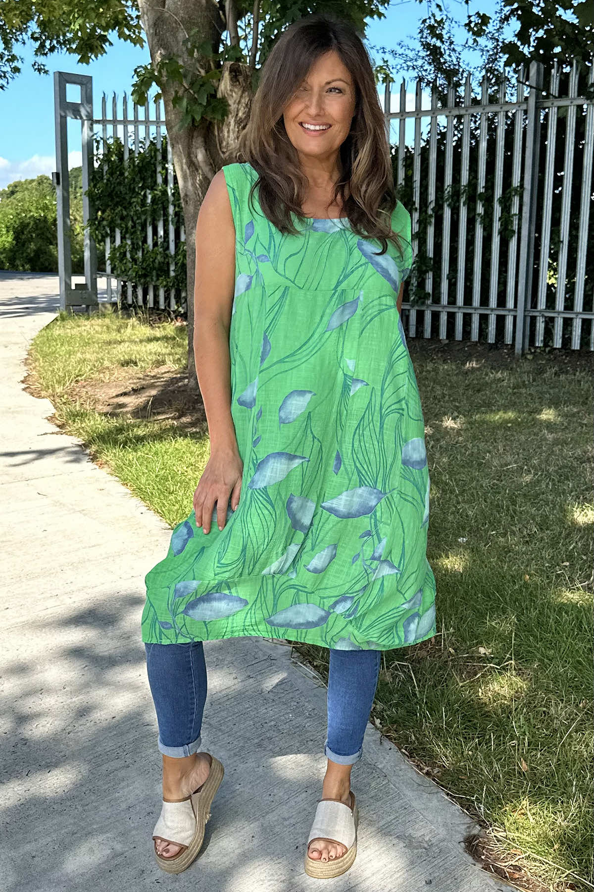 Carrie Sleeveless Print Cotton Dress Green