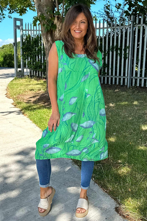 Carrie Sleeveless Print Cotton Dress Green - Image 2