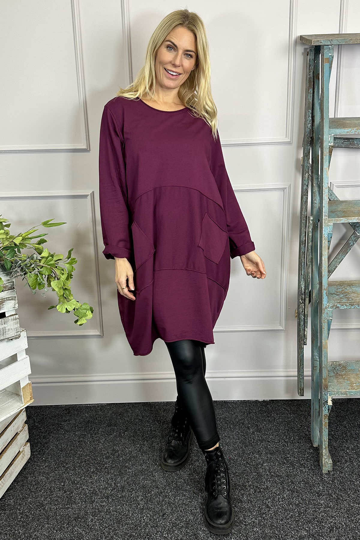 Rizo Snood Cotton Dress Burgundy