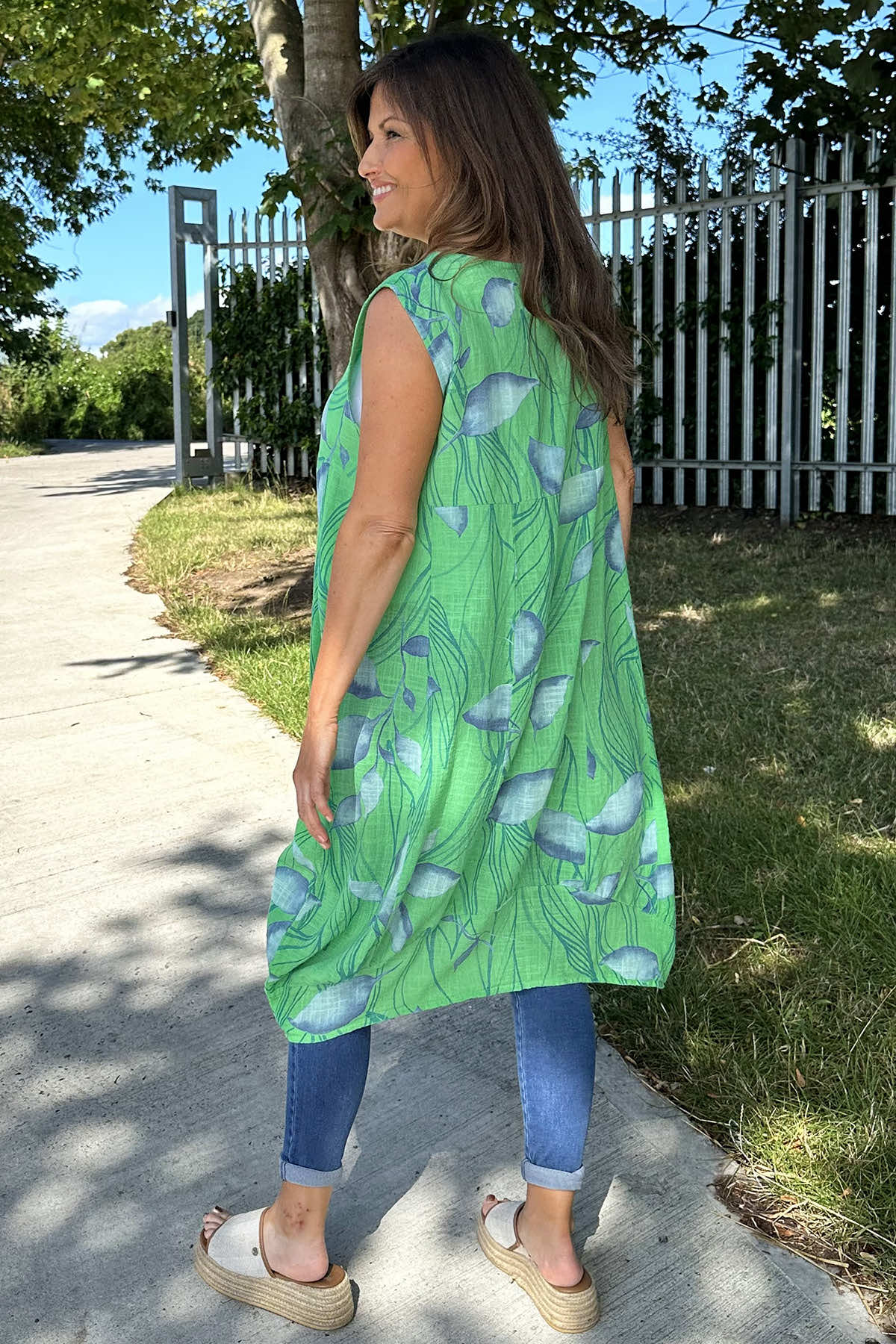 Carrie Sleeveless Print Cotton Dress Green