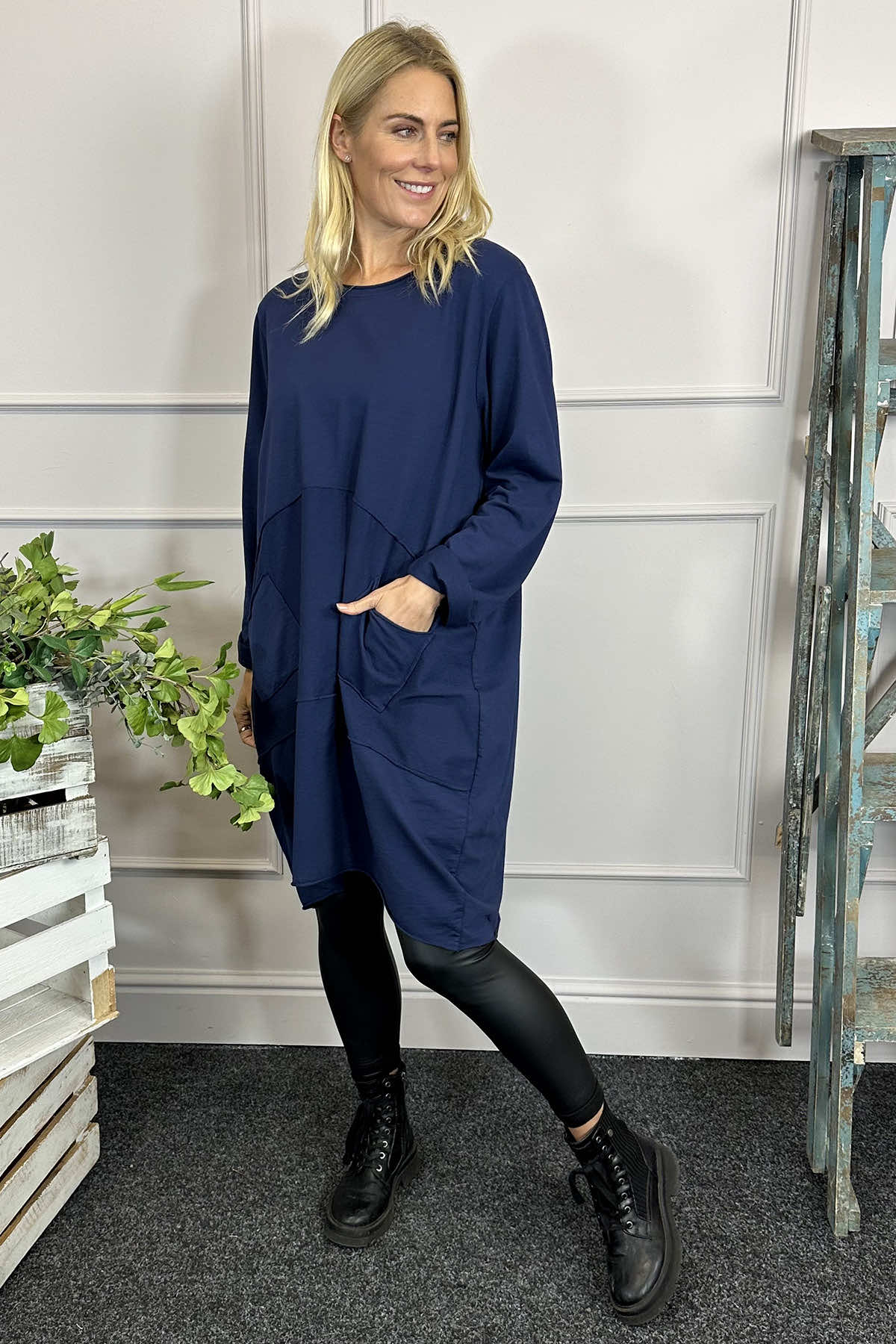 Rizo Snood Cotton Dress Navy