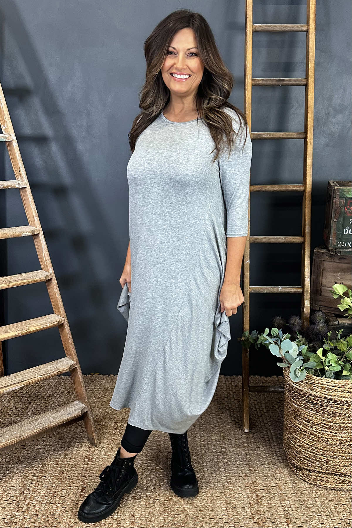 Boswin Seam Dress Marl Grey