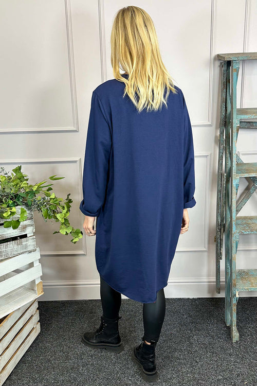 Rizo Snood Cotton Dress Navy - Image 4