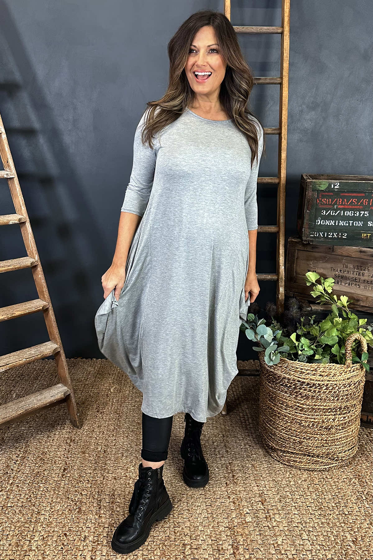 Boswin Seam Dress Marl Grey