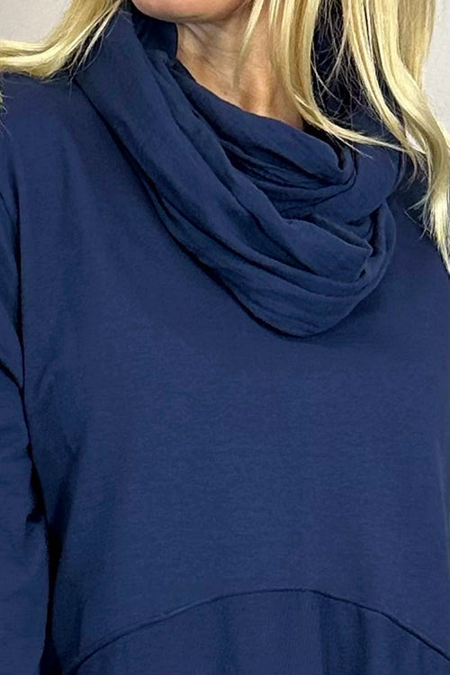 Rizo Snood Cotton Dress Navy - Image 3