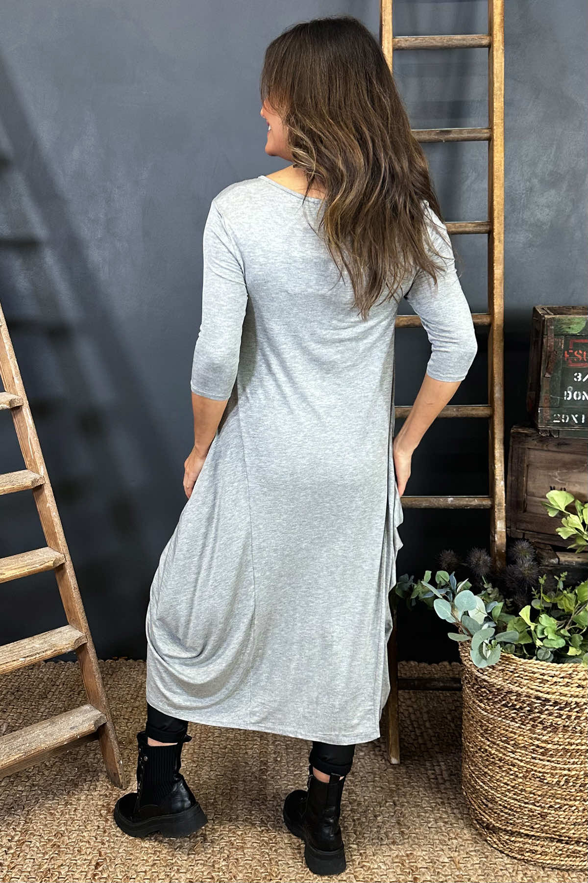 Boswin Seam Dress Marl Grey