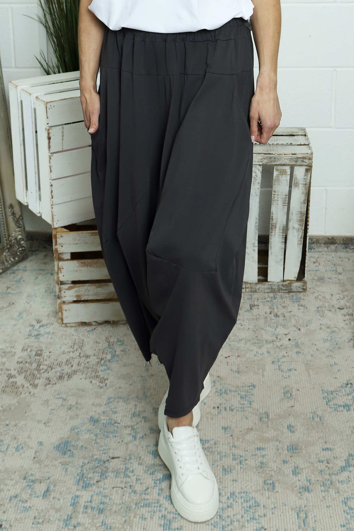 Janine Cotton Harem Trousers Charcoal