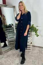 Sadie Needlecord Cotton Shirt Dress Navy Navy - Sadie Needlecord Cotton Shirt Dress Navy