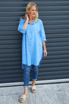 Mariabella Longline Linen Shirt Powder Blue