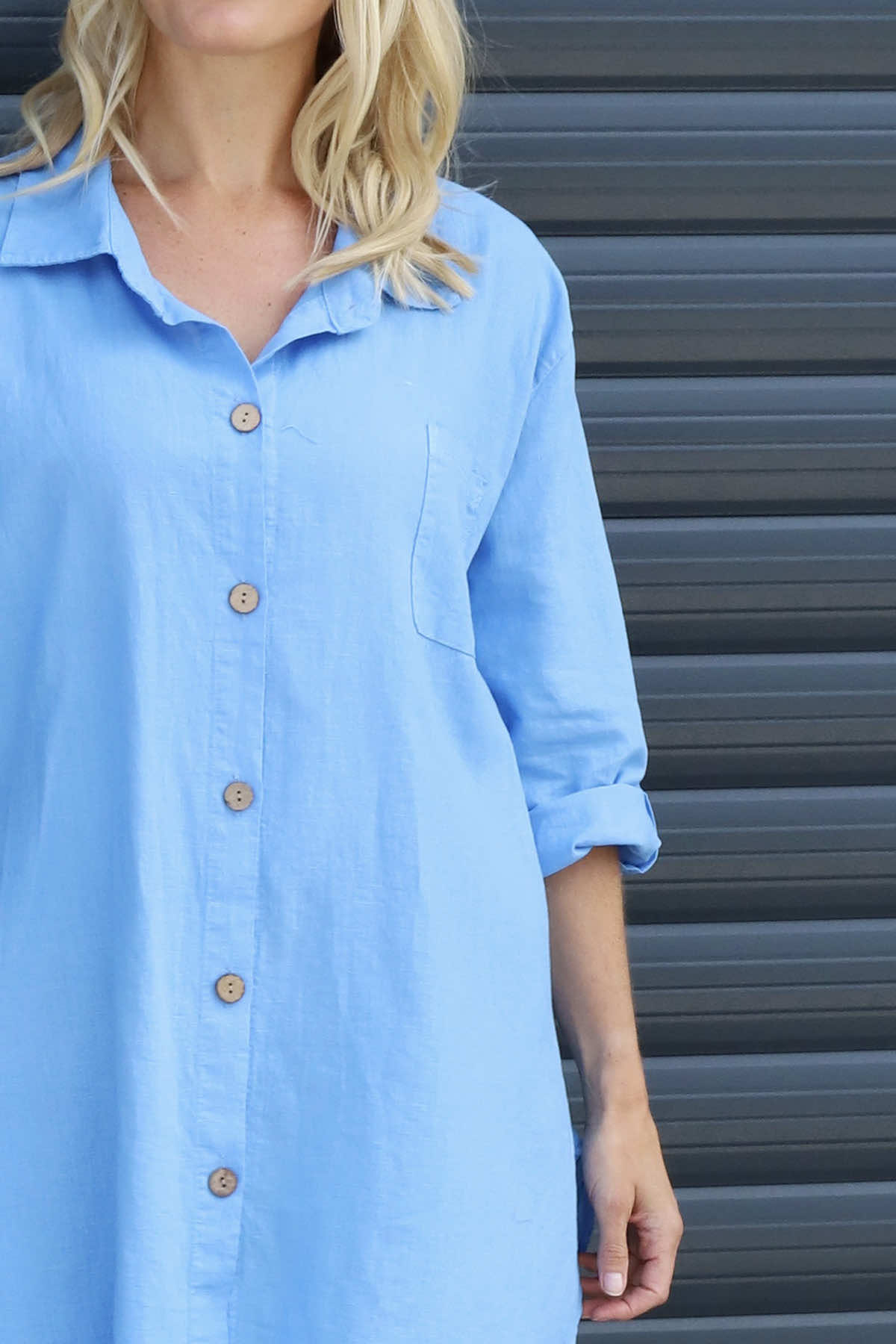 Mariabella Longline Linen Shirt Powder Blue