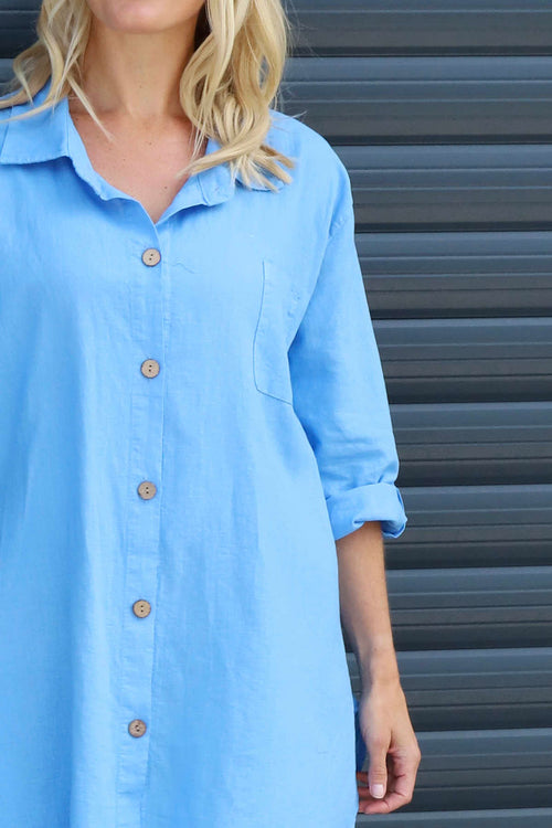 Mariabella Longline Linen Shirt Powder Blue - Image 3