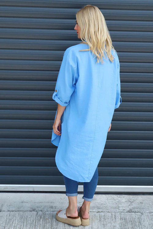 Mariabella Longline Linen Shirt Powder Blue - Image 4