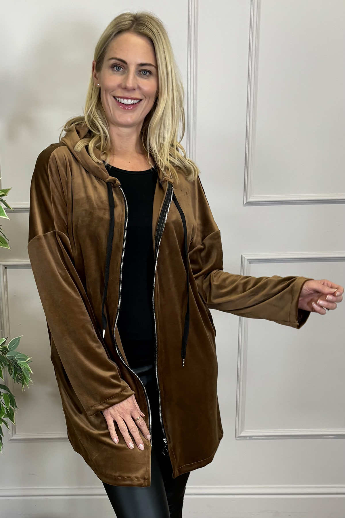 Tessa Velour Hooded Zip Jacket Nutmeg